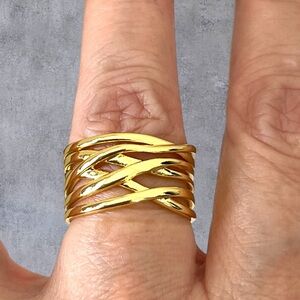 Gold over silver ring band adjustable size stamped .925
